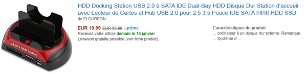 Socle d'accueil disques durs SATA