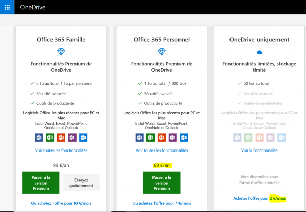 Offres OneDrive