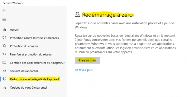 Redémarrage à zéro Windows